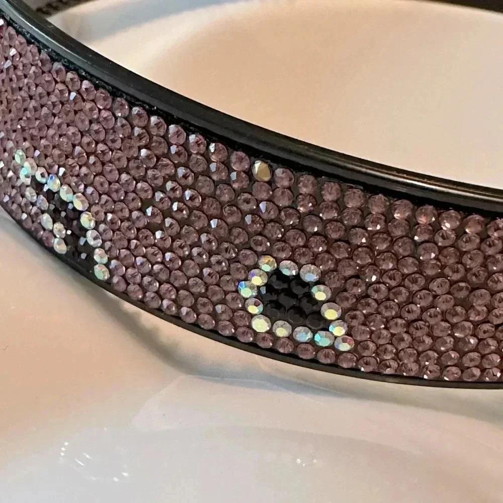 Purple Animal Print Crystal Rhinestone Headband Wide & Flat with Combs - Picture 4 of 5